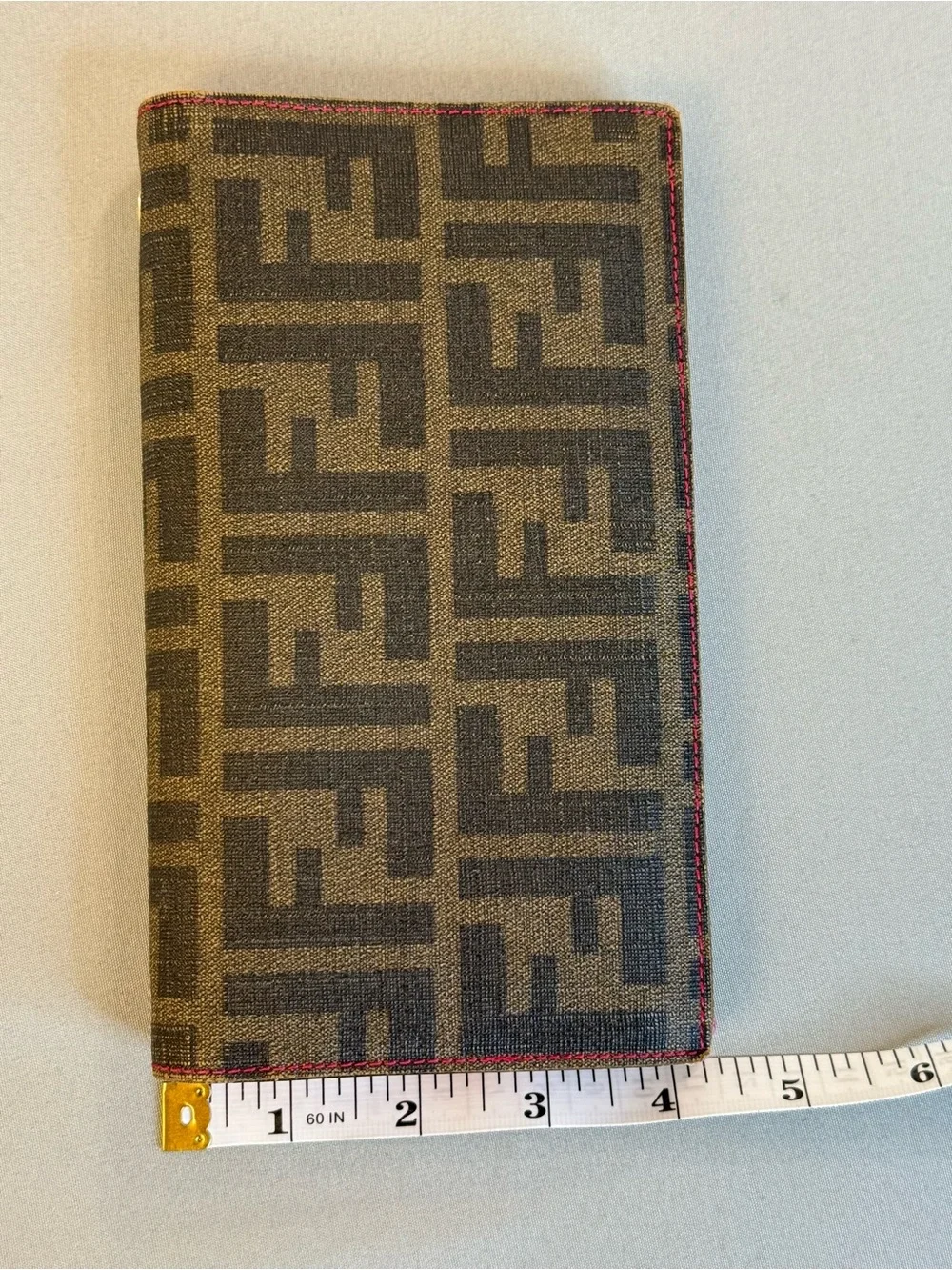 Fendi Wallet Brown FF Monogram Zucca Coated Canvas Pink Interior Box Dust Bag